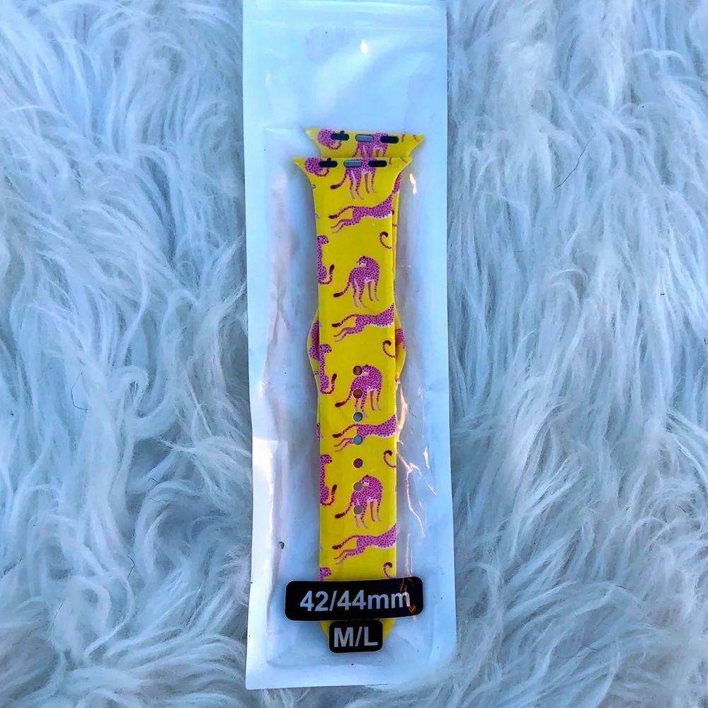 NEW Apple Watch Band Pink Cheetah Yellow 42/44mm M/L
